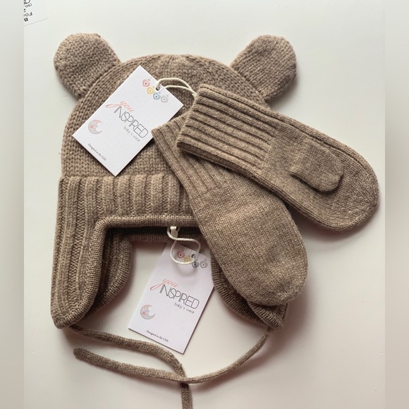 WARM KNIT 100% MERINO WOOL SET HAT MITTENS, boy gift, winter kids